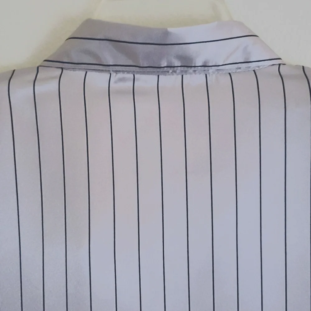 Yves St Claire Satin Silver Stripe Blouse 12P - Picture 10 of 11